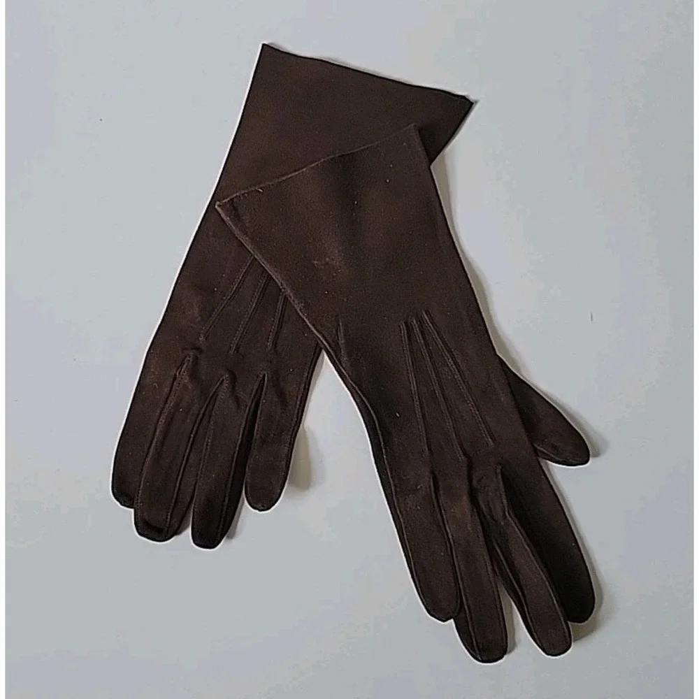 Miss Aris Gloves Vintage Suede‎ Bracelet Length Five Finger Chocolate Brown
